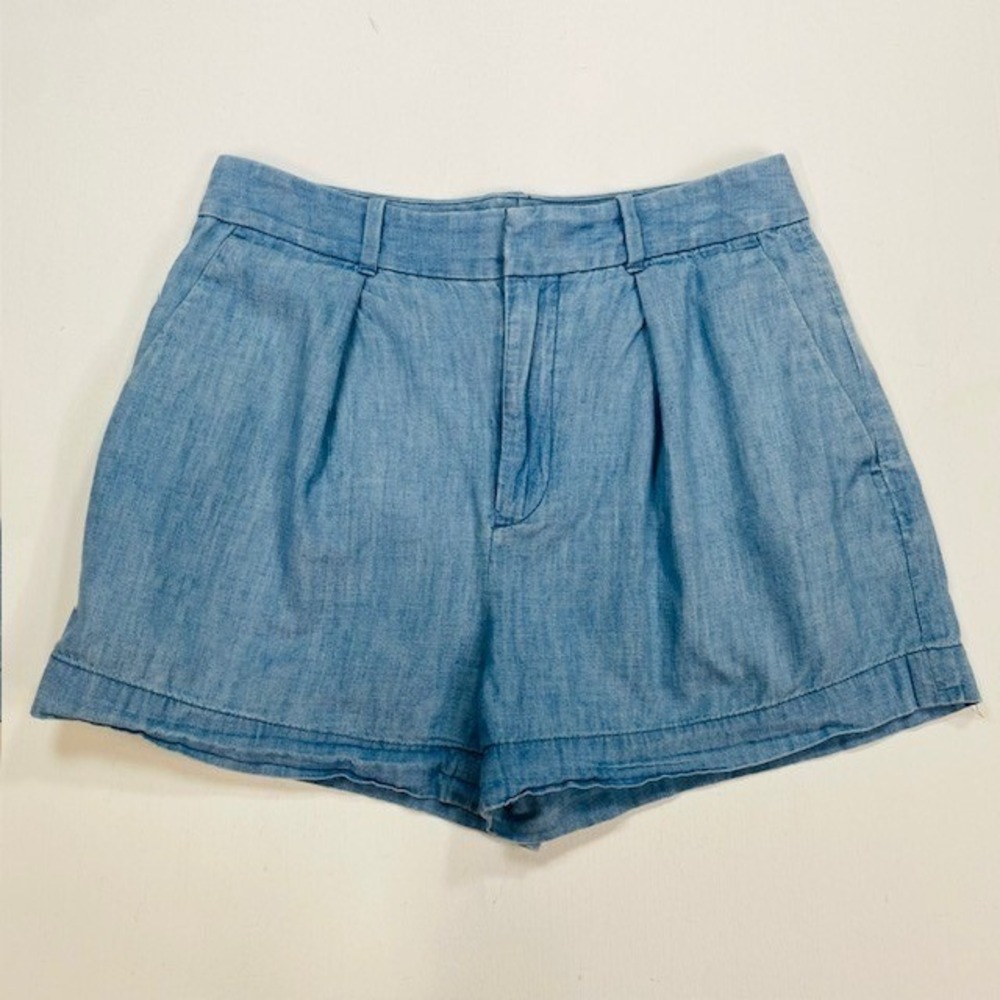 Polo Ralph Lauren Womens Light Blue Cotton Chambray Pleated Shorts 4 High Rise